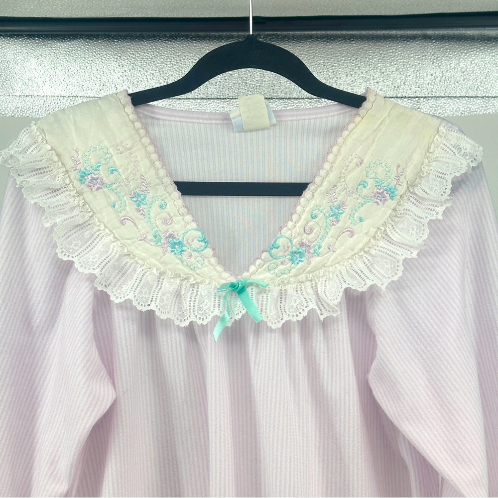 Women’s Small Pink White‎ Mint Lace Cottagecore Nightgown Grannycore